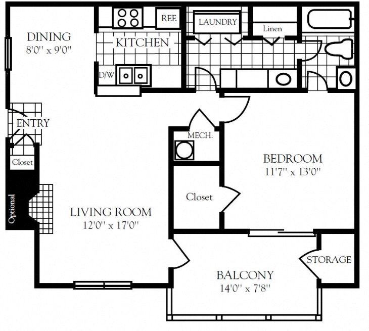 1 bedroom floor plan | Nashboro Village Apartment Homes Nashville TN